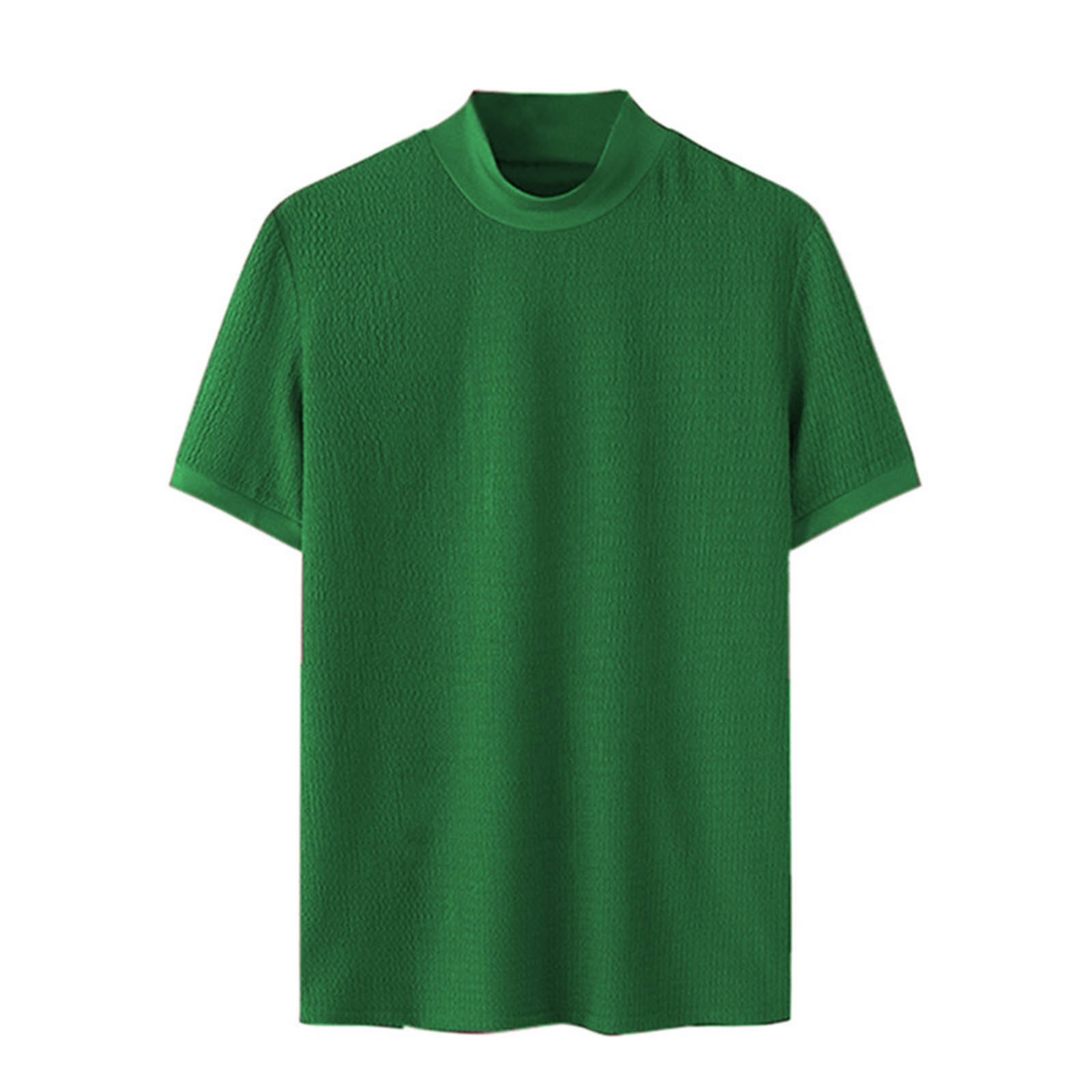 thumbnail image 5 of Camiseta de manga corta con cuello alto de punto para hombre - Diseño plisado de color liso, poliéster, informal/casual, lavable a máquina, 5 of 5
